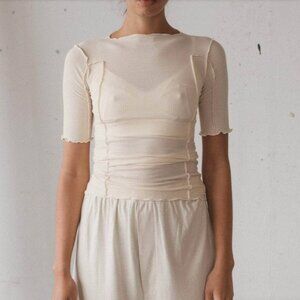 BASERANGE Organic Cotton Top Ribbed Off White Size XS Omoto 3/4 Tee Shirt